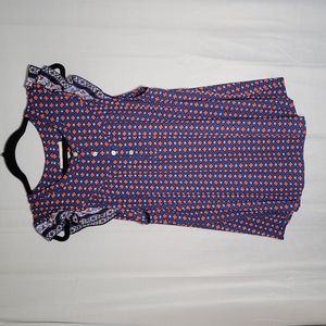 Loft Navy Floral Henley Shell Flutter Sleeves Sz XL